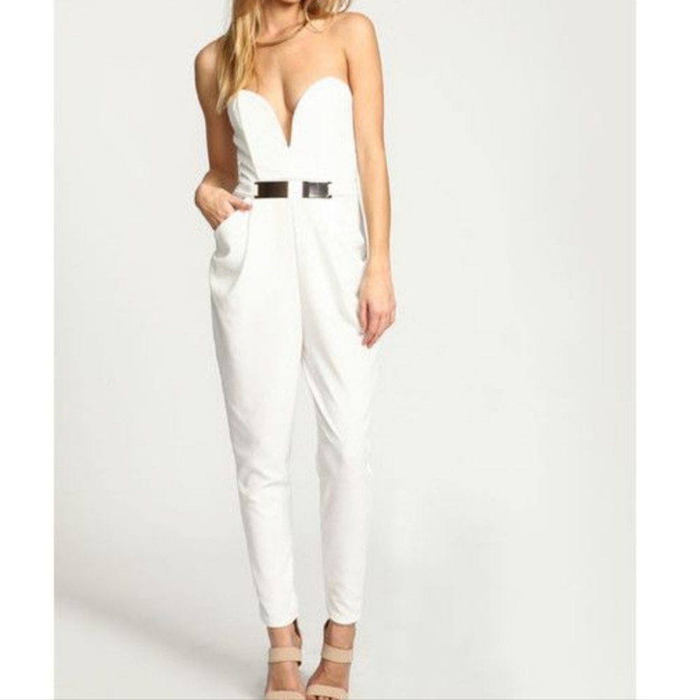 Monaco White Strapless Sweetheart Jumpsuit - Picture 1 of 6